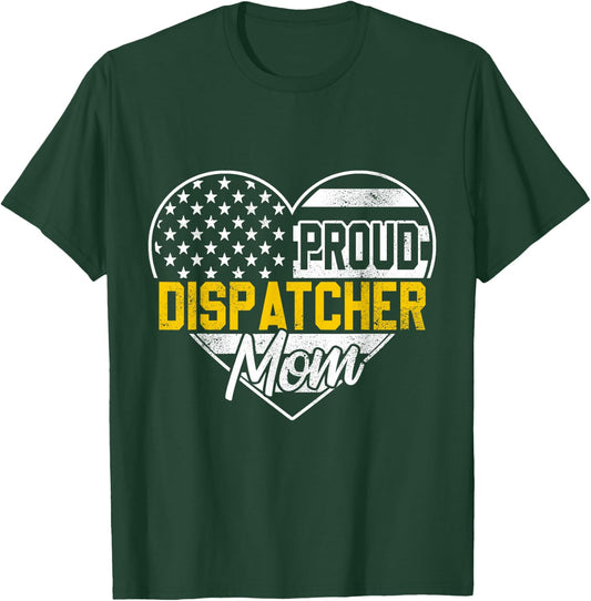 Proud 911 Dispatcher Mom American Flag Rescue Thin Gold Line Men T-Shirt - T-Shirt | Forest