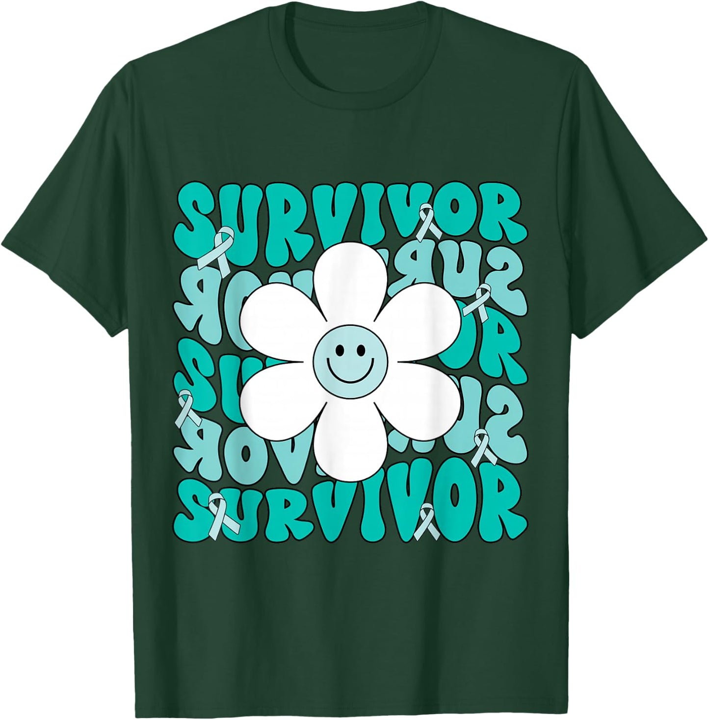 Ovarian Cancer Teal Ribbon Ovarian Cancer Survivor T-Shirt - T-Shirt | Forest
