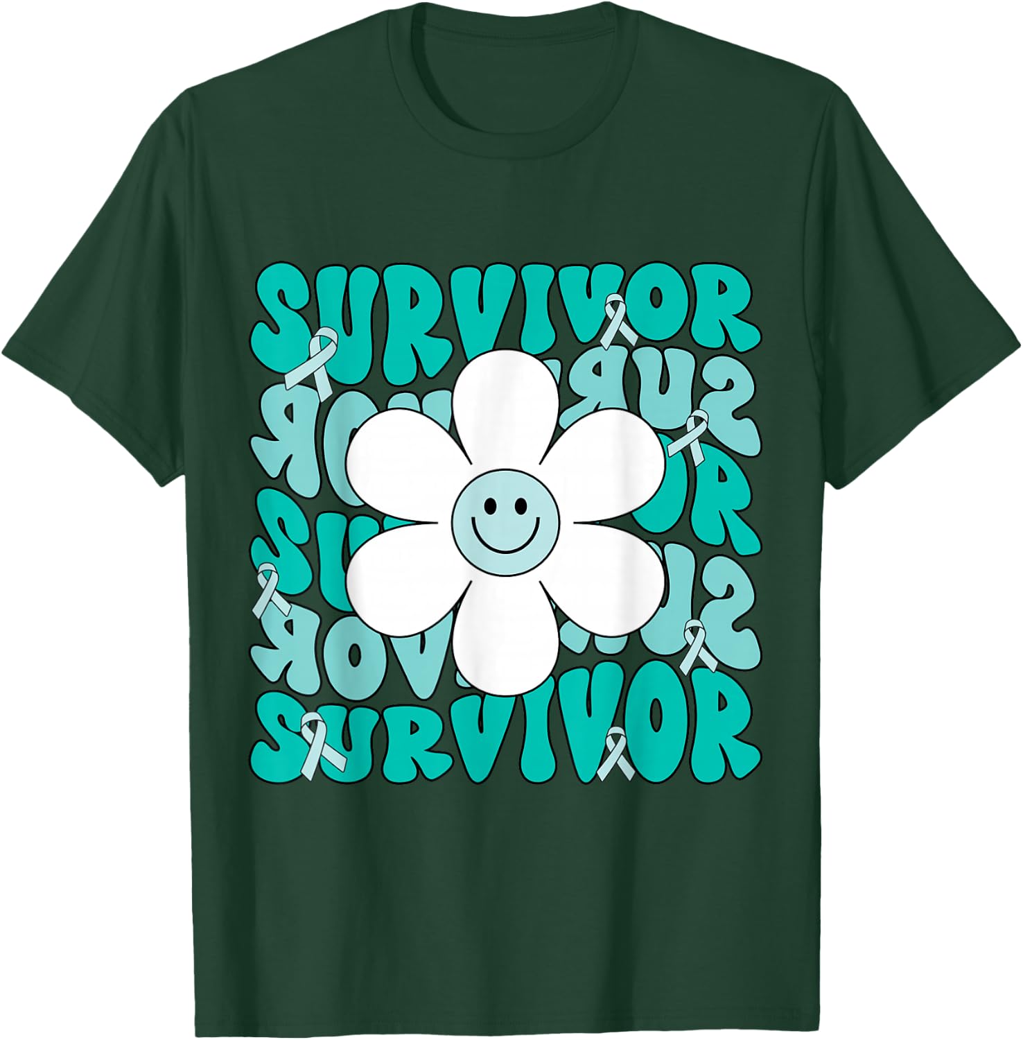 Ovarian Cancer Teal Ribbon Ovarian Cancer Survivor T-Shirt - T-Shirt | Forest