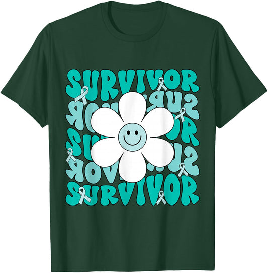 Ovarian Cancer Teal Ribbon Ovarian Cancer Survivor T-Shirt - T-Shirt | Forest