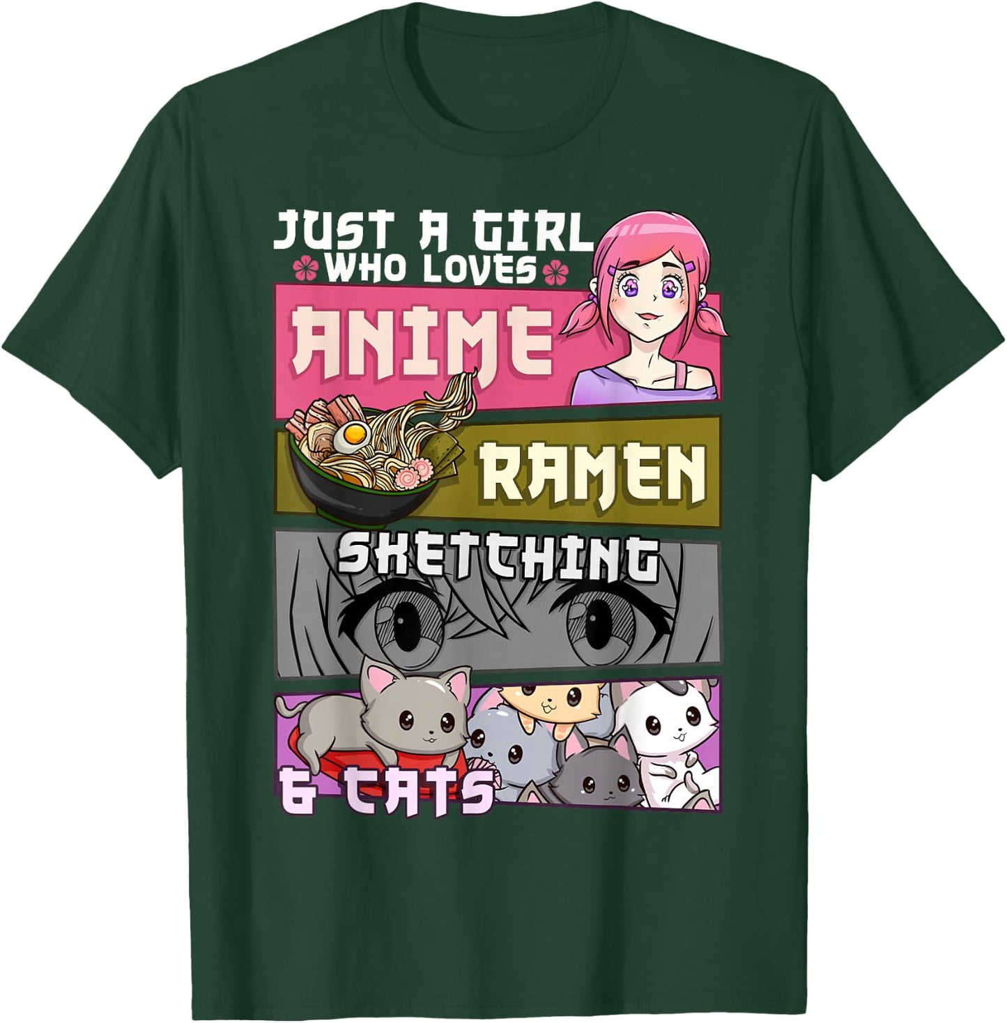 Ramen Cat Anime Sketching Just a Girl Who Loves Small T-Shirt - T-Shirt | Forest