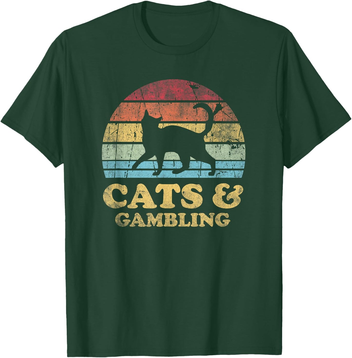 Funny Cats Gambling Vintage Distressed Retro Hobby T-Shirt - T-Shirt | Forest