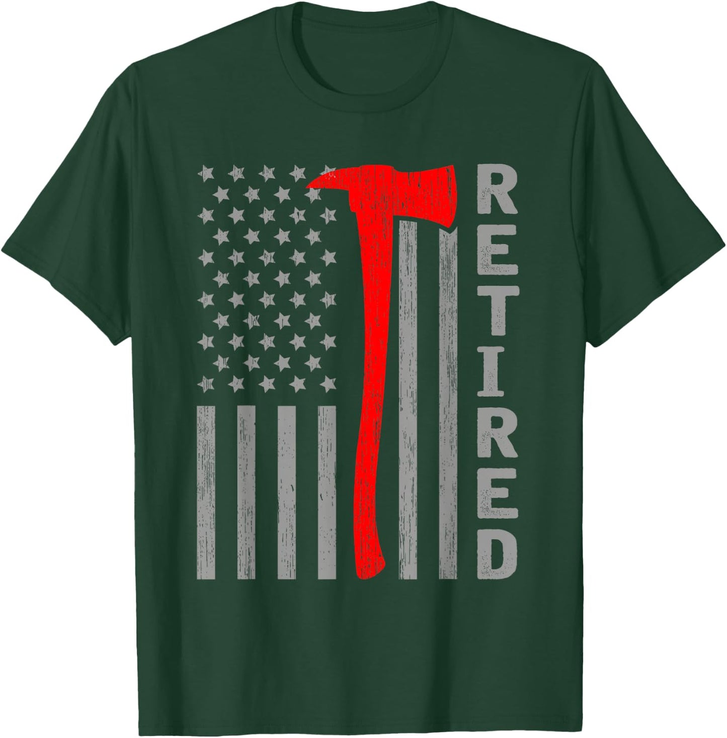 Funny Retired Firefighter USA Flag Fireman Retirement Outfit T-Shirt - T-Shirt | Forest