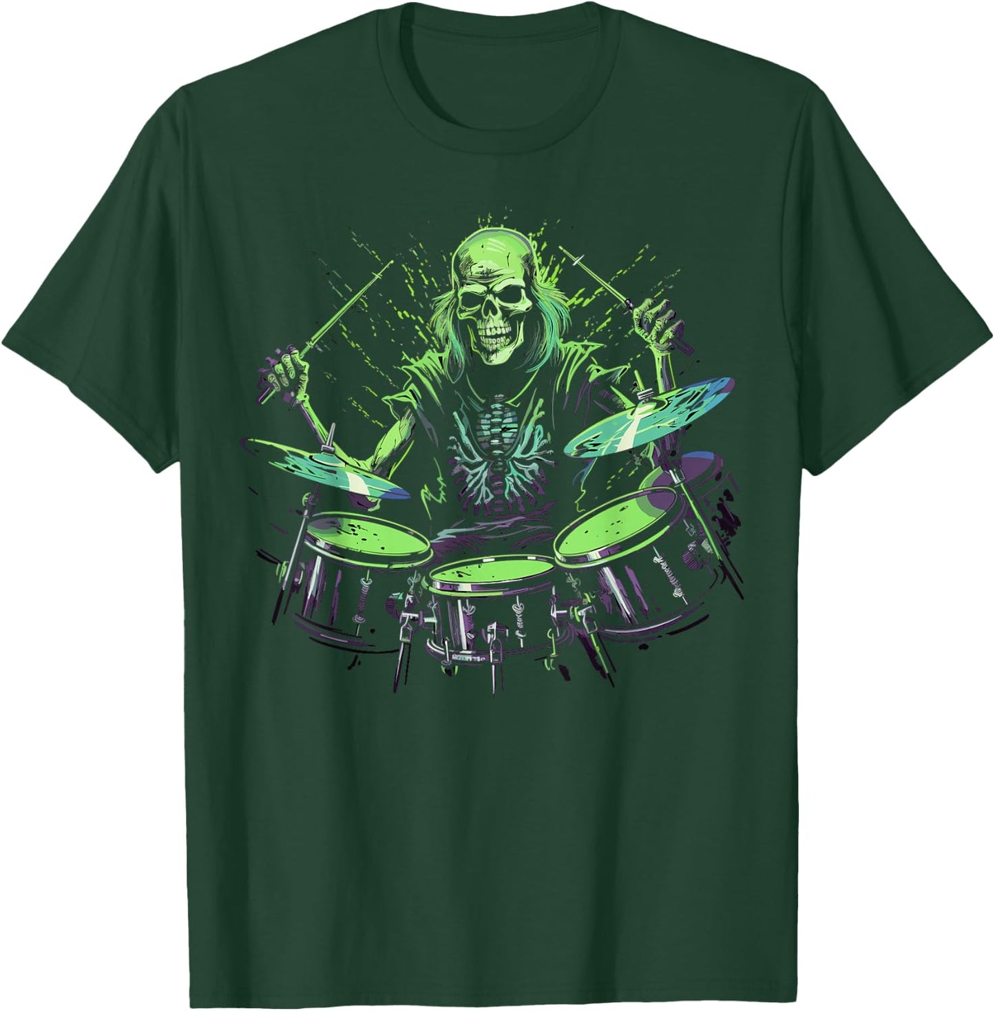 Skeleton Drummer Guy Rock And Roll Band Rock On Drum Kit T-Shirt - T-Shirt | Forest