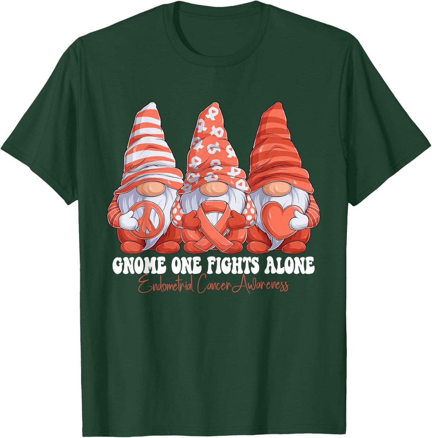 Endometrial Cancer Awareness Month Peach Ribbon Gnomies T-Shirt - T-Shirt | Forest