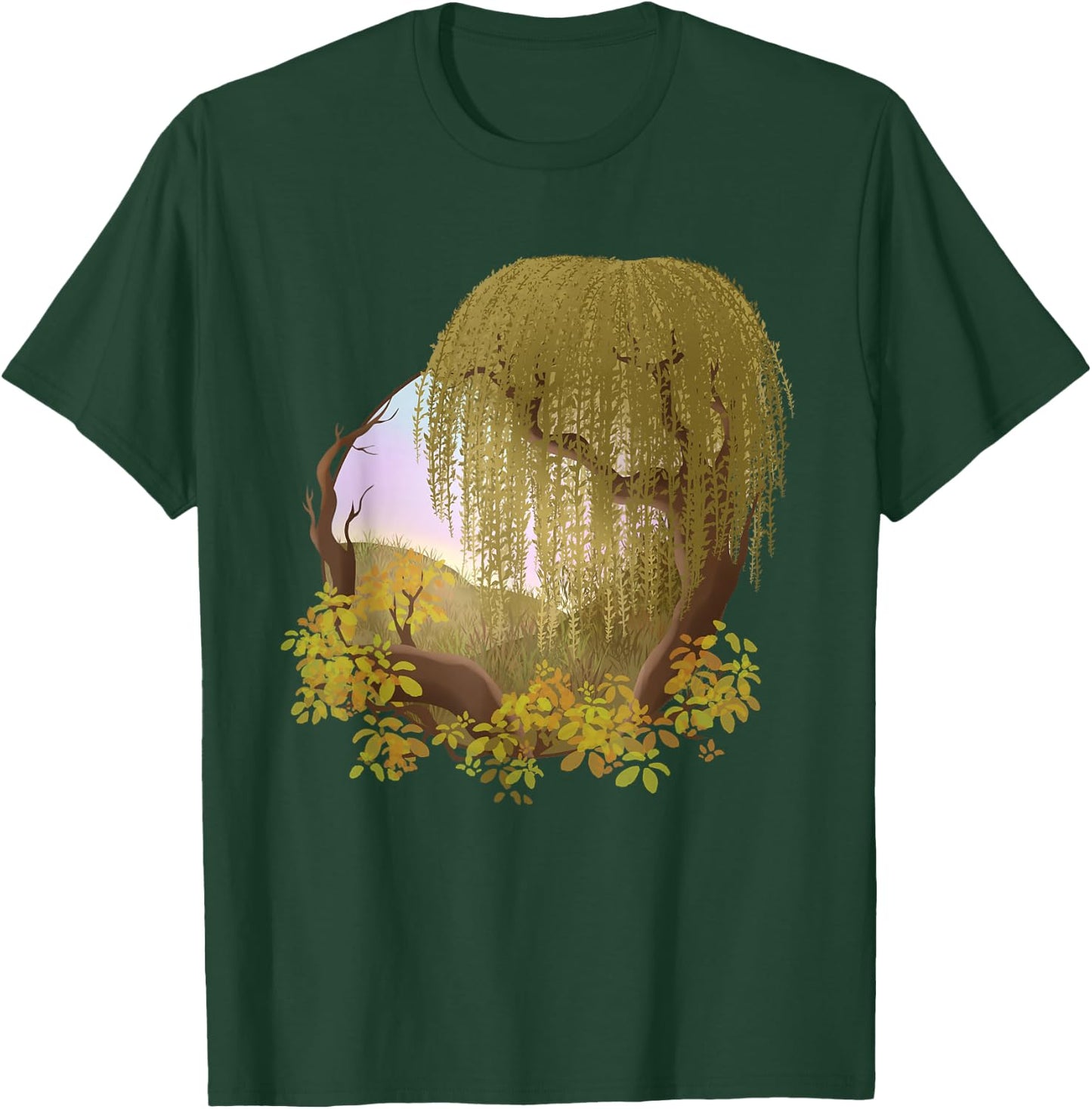 Hill Landscape with Tree Weeping Willow T-Shirt - T-Shirt | Forest