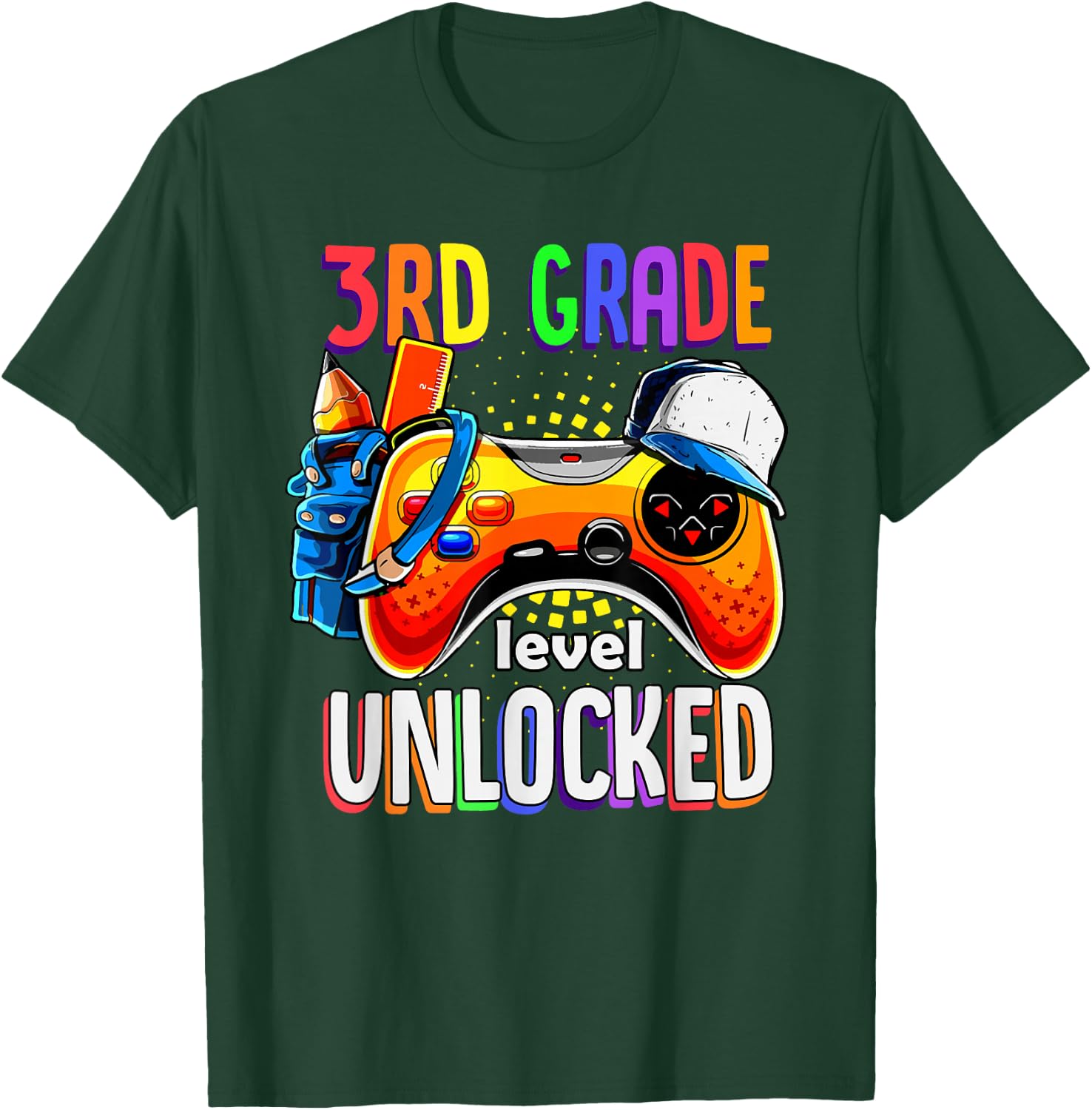 Gamer Back To School Gamepad 3rd Third Grade Level Unlocked T-Shirt - T-Shirt | Forest