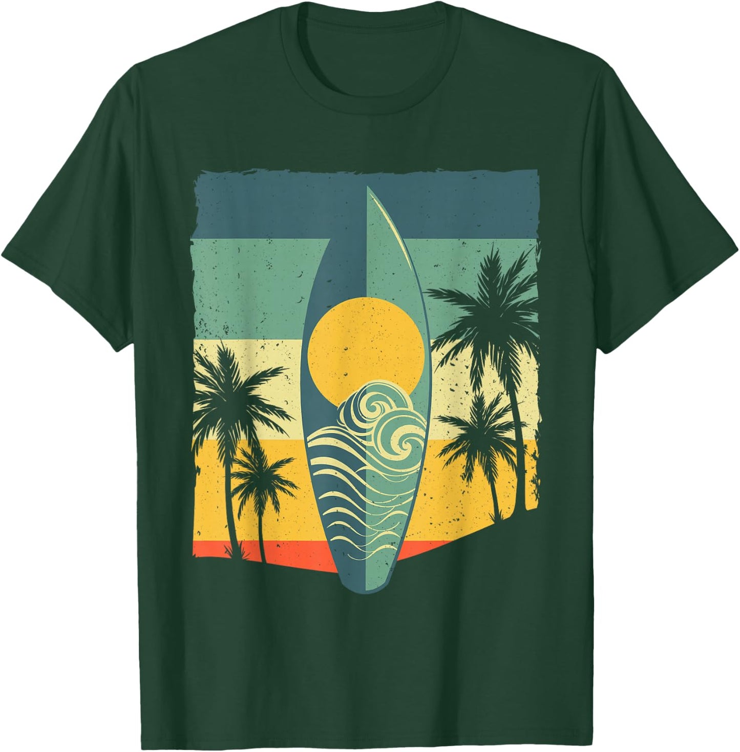 Cool Surfboard Women Surfer Retro Surf Sunset Beach T-Shirt - T-Shirt | Forest