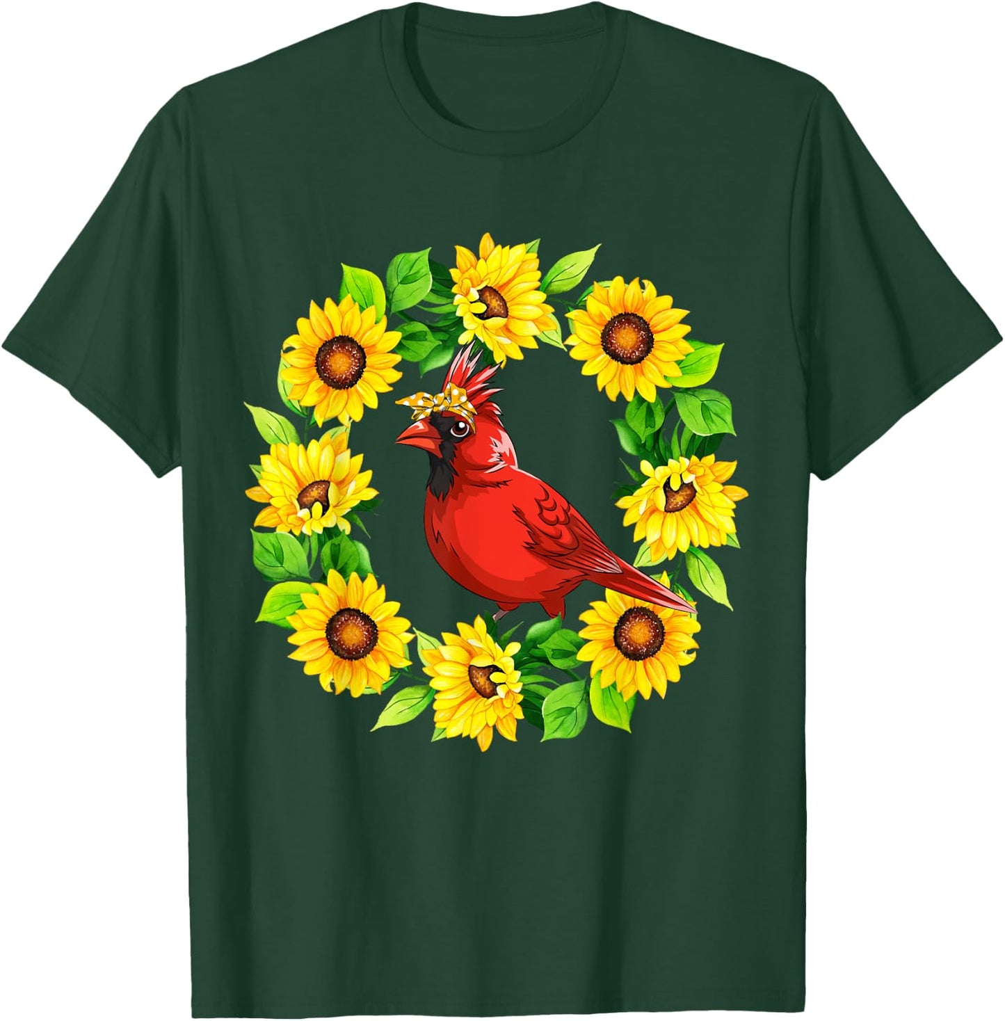 Cardinal Bird Bow Tie In Sunflowers Circle Animal Lover Kids T-Shirt - T-Shirt | Forest