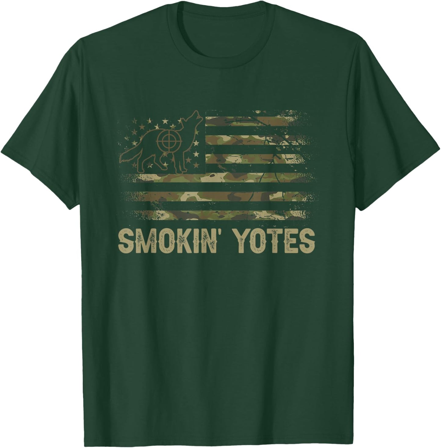 Coyote Hunting Patriotic American Flag Yote Hunter Coyote T-Shirt - T-Shirt | Forest