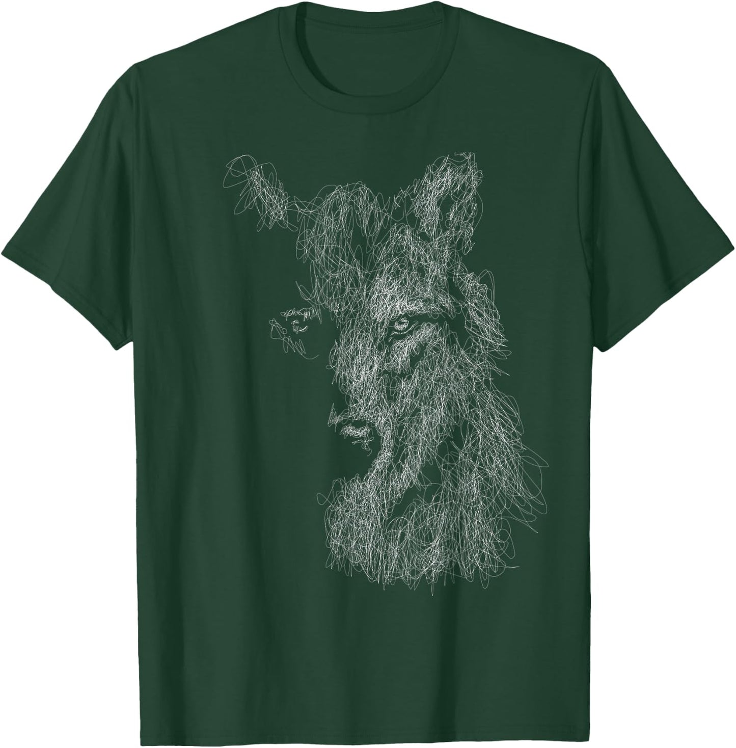 wolf scribble head art Face sketch for lover wolves wildlife T-Shirt - T-Shirt | Forest