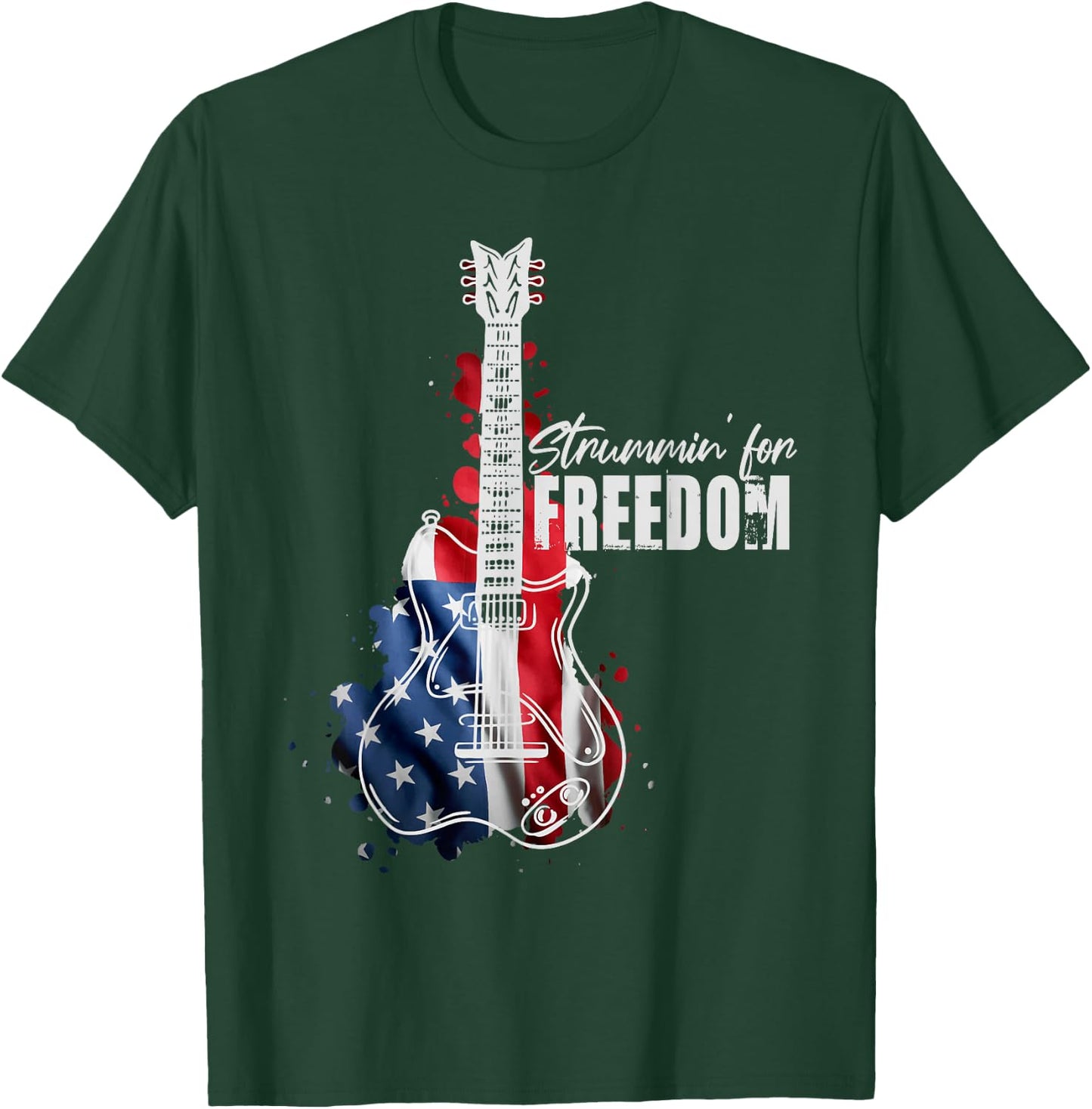 Patriotic Guitar American Flag 4th Of July Guitarist T-Shirt - T-Shirt | Forest