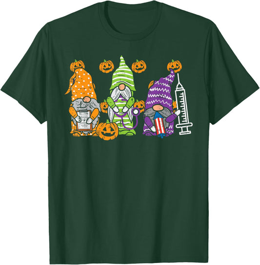 3 Halloween Gnome Nurses Funny Costume Nursing Men Women T-Shirt - T-Shirt | Forest