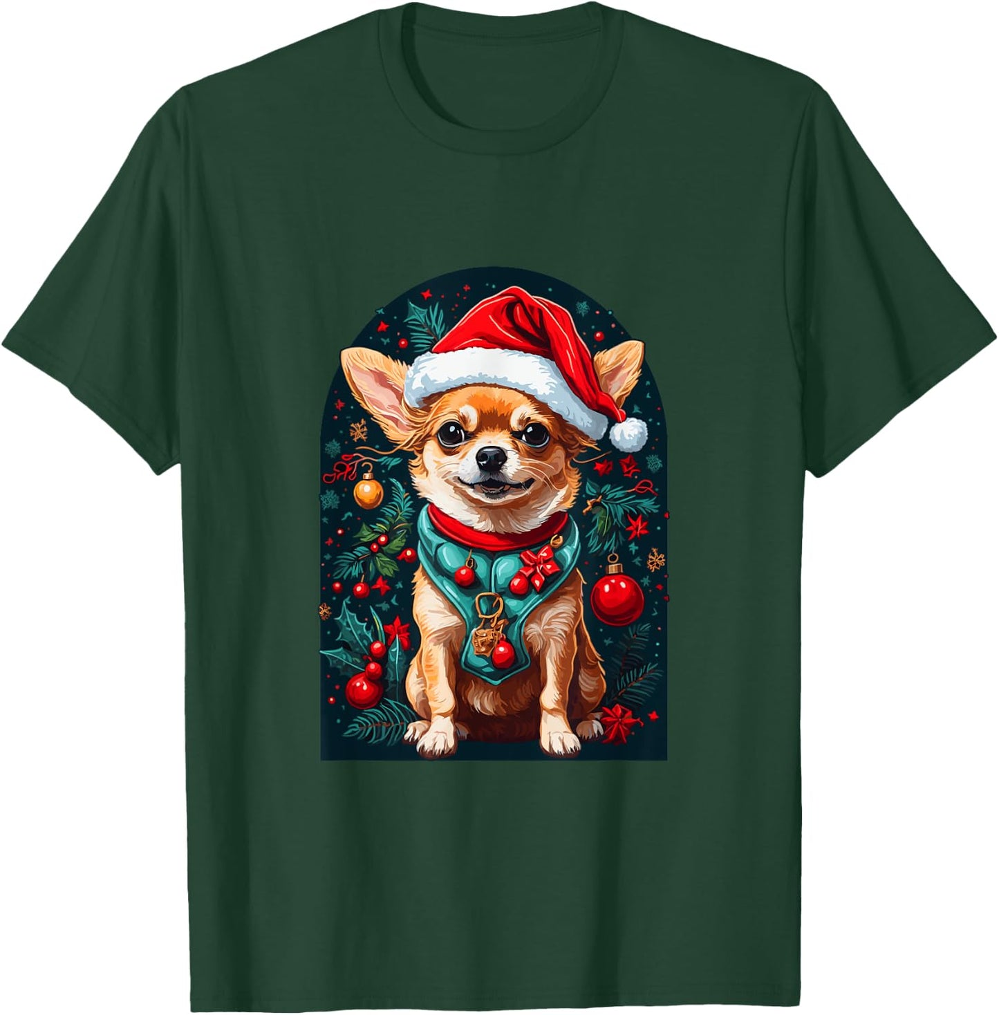 Funny Chihuahua with Santa Hat Xmas T-Shirt - T-Shirt | Forest