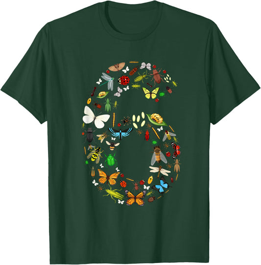 6 Years Old Six Bug 6th Birthday Bugs Insects Boy Girl T-Shirt - T-Shirt | Forest