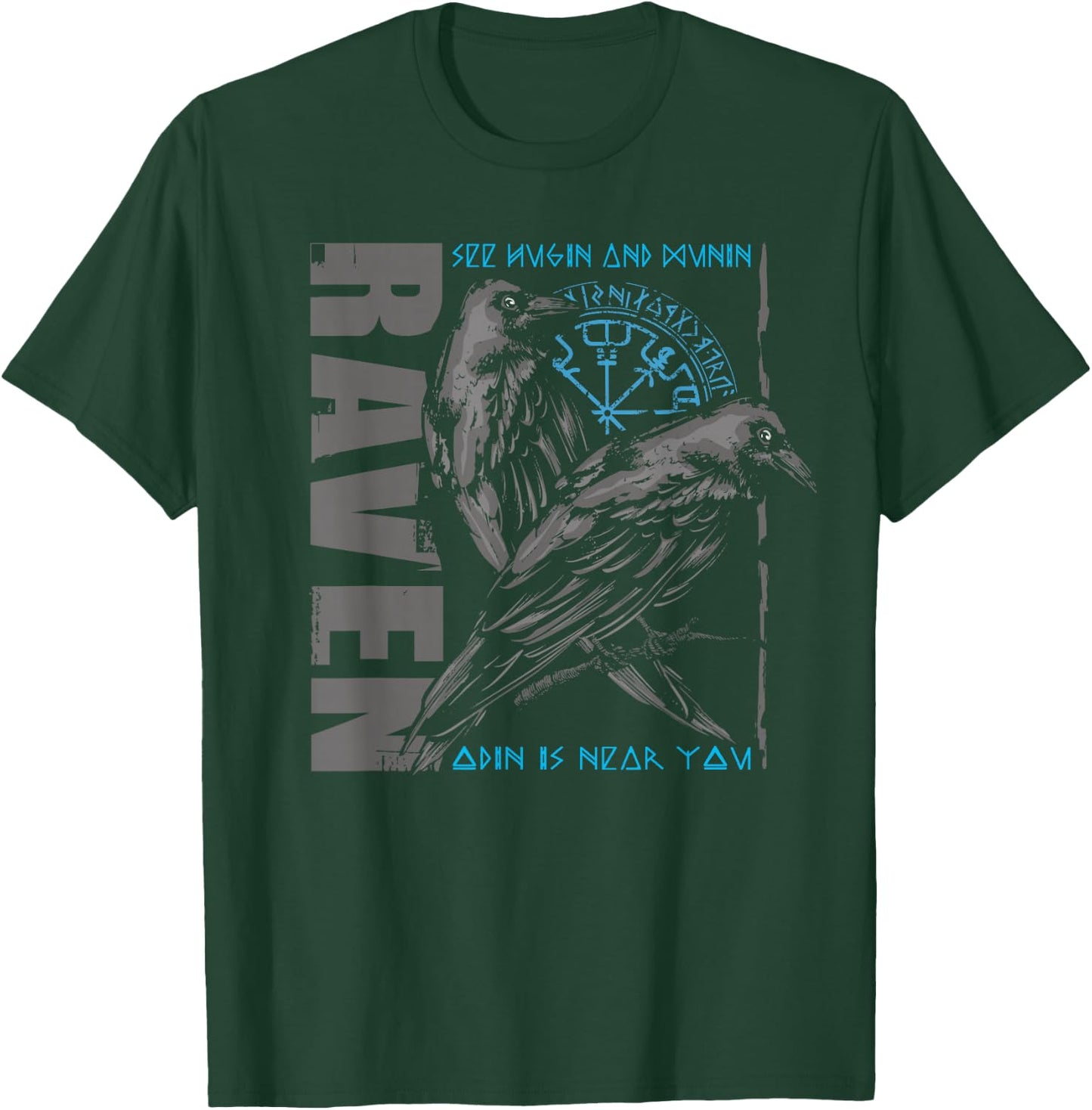 Valhalla Raven Ravens Odin's Runes Norse Compass Viking T-Shirt - T-Shirt | Forest
