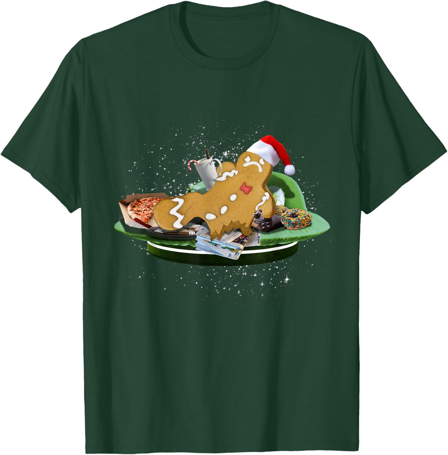Random Galaxy One Legged Gingerbread Man Amputee Funny Christmas Black Small T-Shirt - T-Shirt | Forest