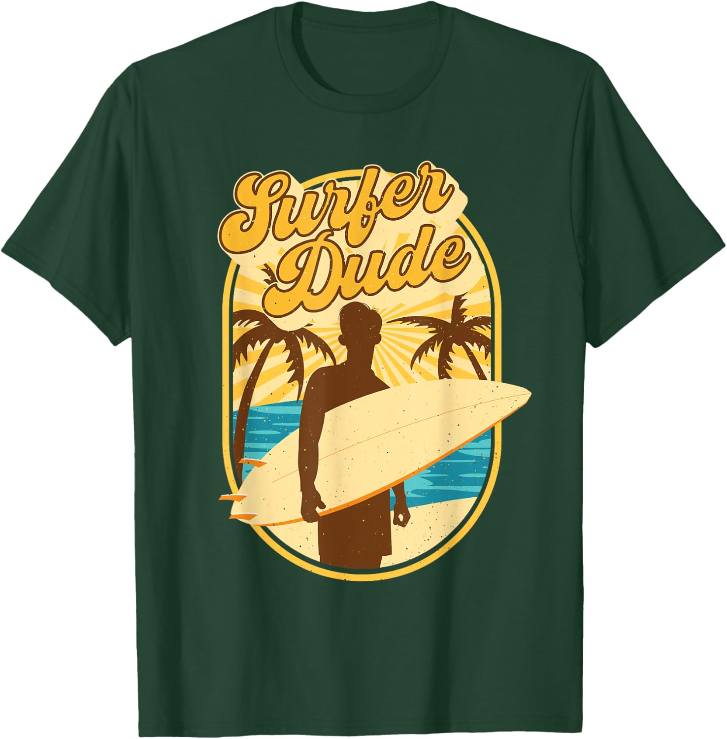 Surfer Dude - Surfing Surfboarding Lover Sunset Beach Waves T-Shirt - T-Shirt | Forest