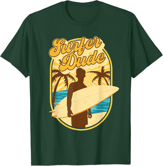 Surfer Dude - Surfing Surfboarding Lover Sunset Beach Waves T-Shirt - T-Shirt | Forest