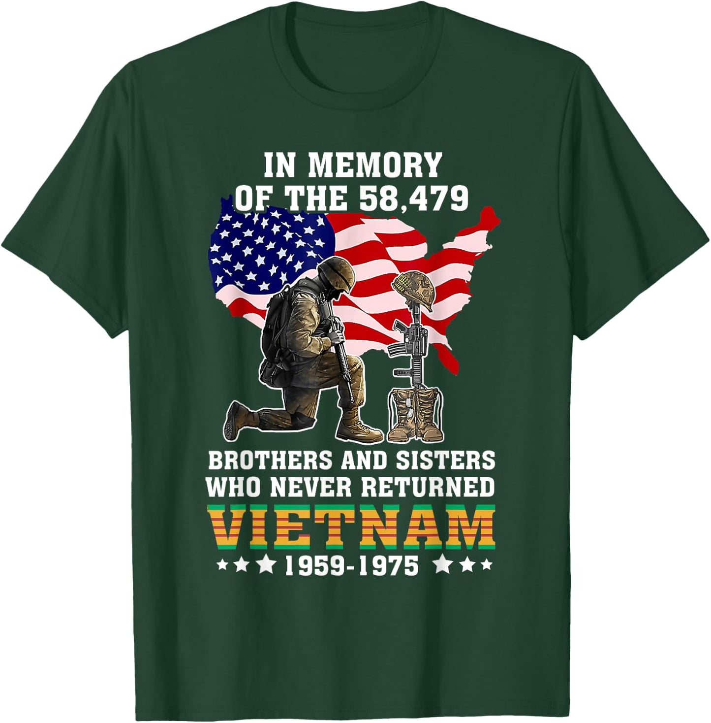 In Memory Of The 58479 Vietnam Veteran Stand For US Flag T-Shirt - T-Shirt | Forest