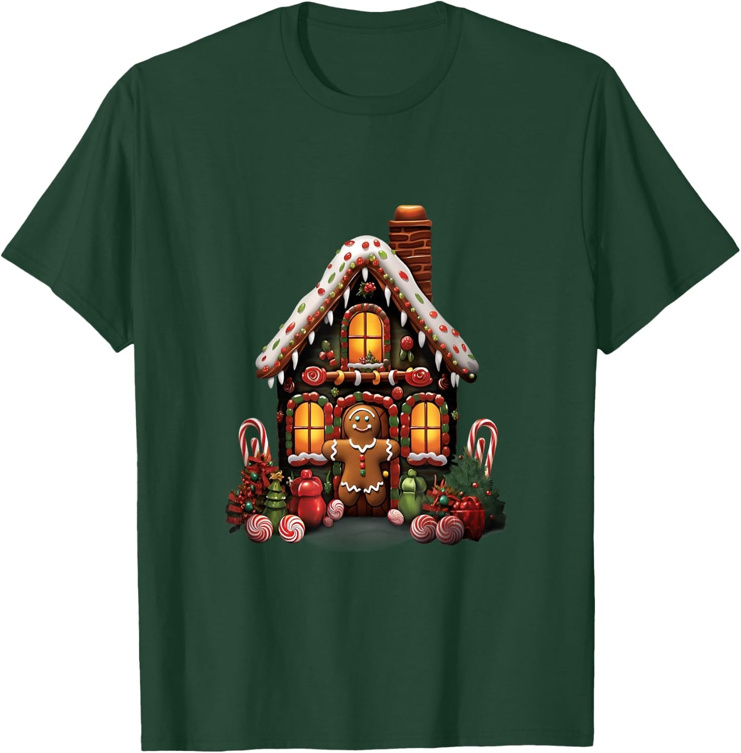 Christmas Gingerbread House Candy Cane X-Mas Pajamas Party T-Shirt - T-Shirt | Forest