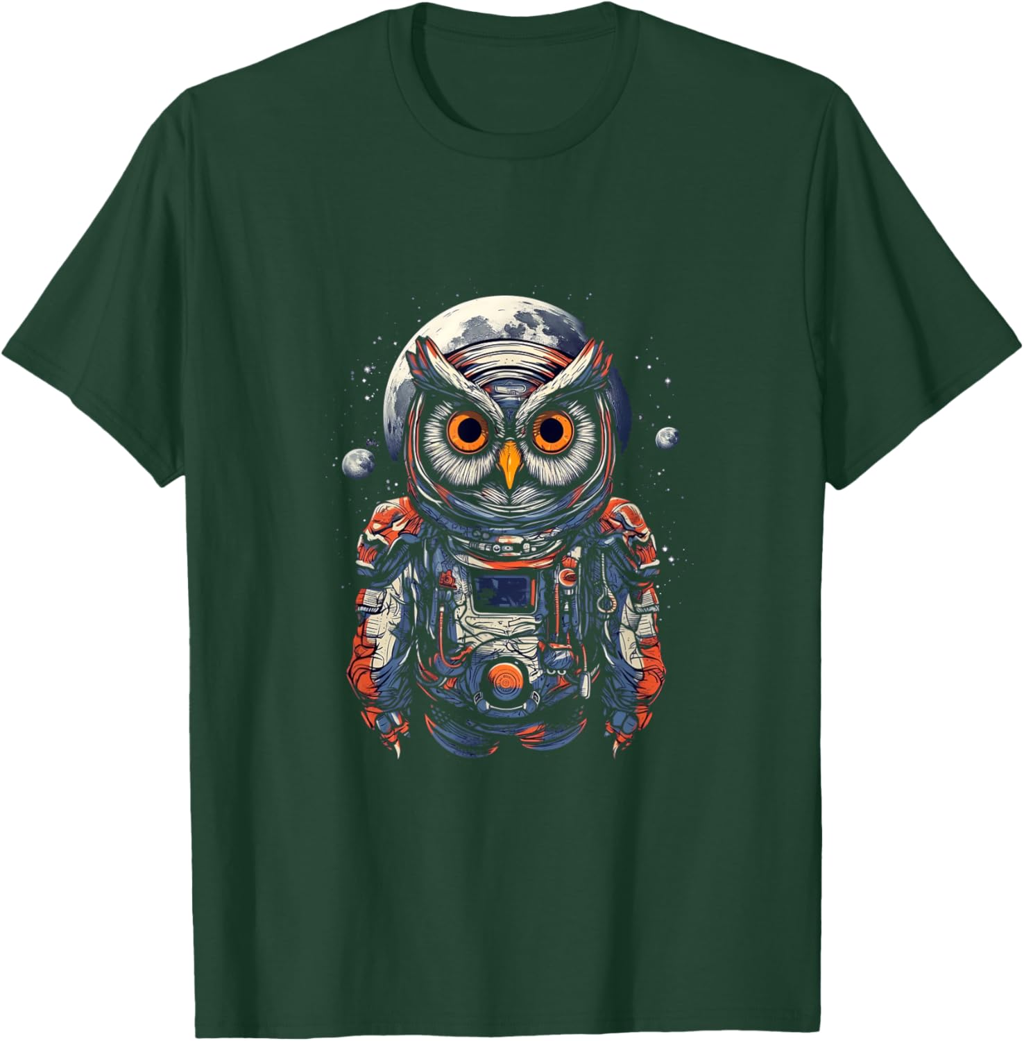 Astronaut Owl Cosmonaut Moon Space Bird Owls Lover T-Shirt - T-Shirt | Forest