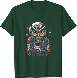 Astronaut Owl Cosmonaut Moon Space Bird Owls Lover T-Shirt - T-Shirt | Forest