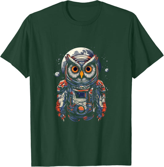 Astronaut Owl Cosmonaut Moon Space Bird Owls Lover T-Shirt - T-Shirt | Forest