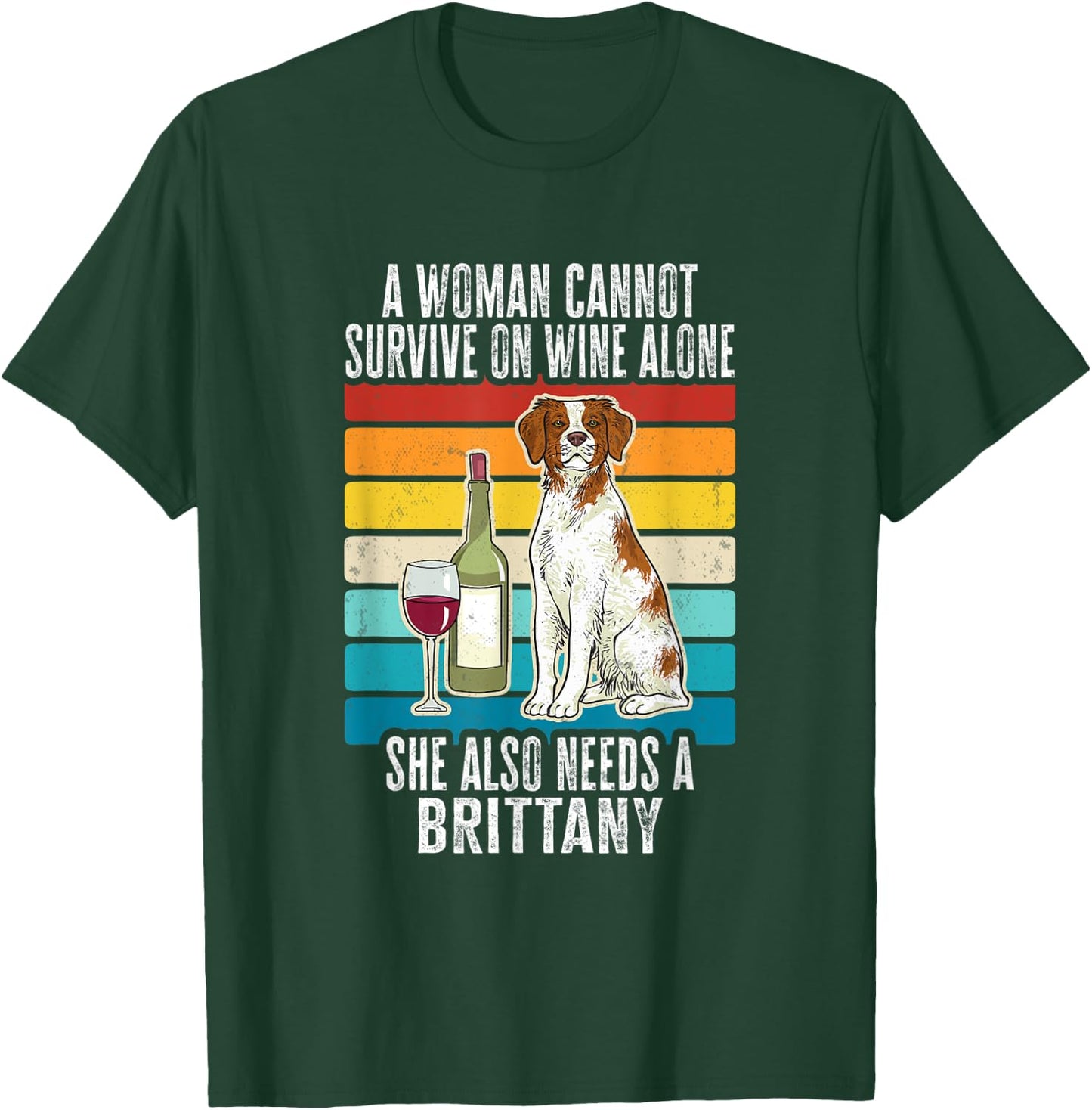 Brittany Spaniel Wine Retro Vintage Brittany Dog Men Women T-Shirt - T-Shirt | Forest