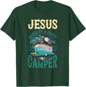 Jesus Makes Me A Happy Camper Camping RV Christian Religious T-Shirt - T-Shirt | Forest