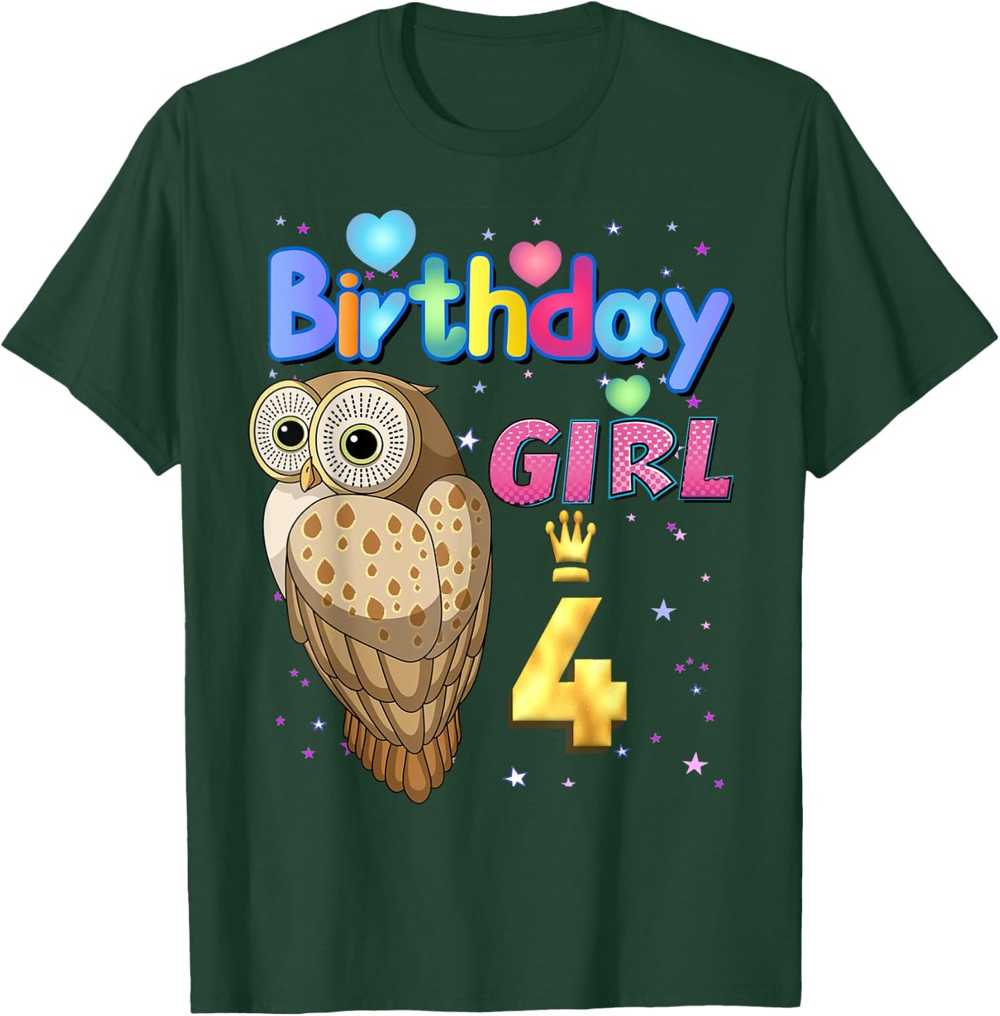 Kids 4 Years Old Owl Its my 4th birthday Girl Owl T-Shirt - T-Shirt | Forest