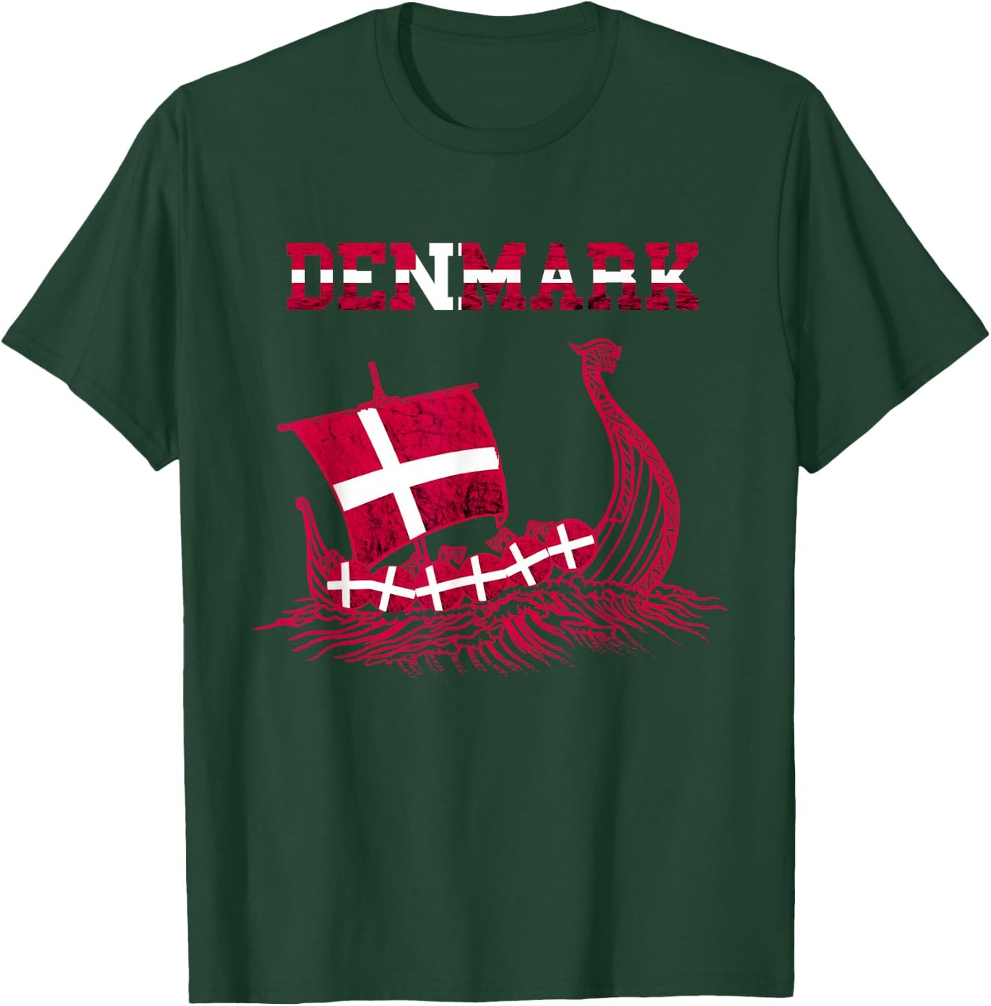 Denmark Viking Ship Danish Flag Dansk Danish Pride Danes T-Shirt - T-Shirt | Forest