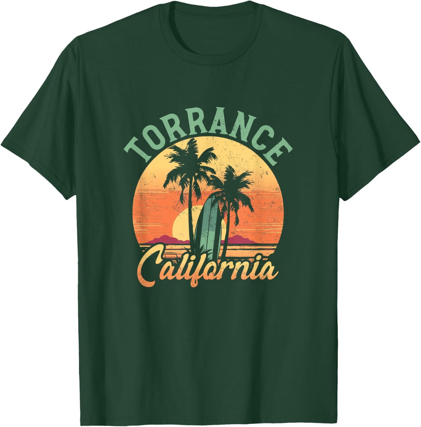 Torrance California Retro Surfer Vintage Beach T-Shirt - T-Shirt | Forest