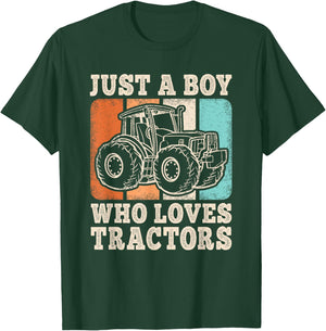 Just A Boy Who Loves Tractors Farming Farm Funny Boys Farmer T-Shirt - T-Shirt | Forest