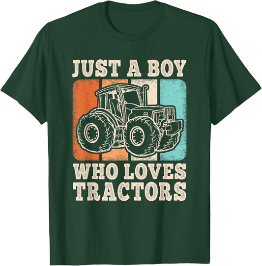 Just A Boy Who Loves Tractors Farming Farm Funny Boys Farmer T-Shirt - T-Shirt | Forest