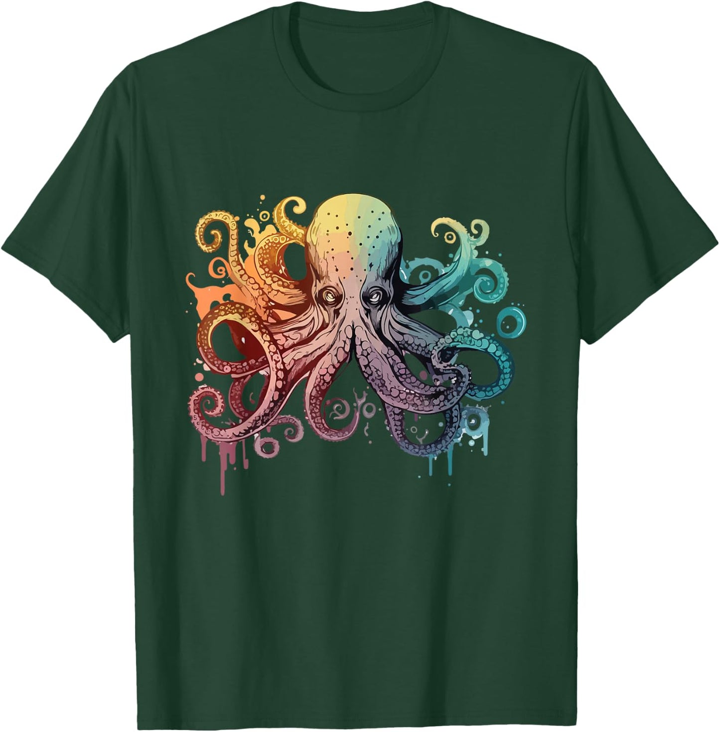 Colorful Octopus Artwork - Watercolor Animal Lover Sea Diver T-Shirt - T-Shirt | Forest