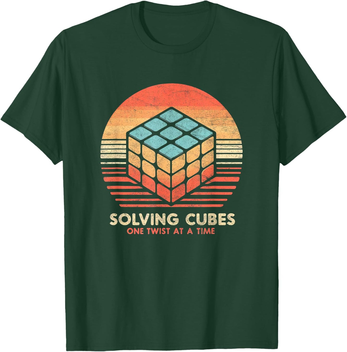 Vintage Sunset Solving Cubes Speed cubing 70's Cool Math T-Shirt - T-Shirt | Forest