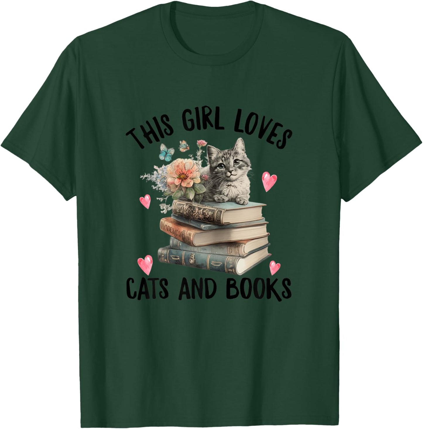 This Girl Loves Cats and Books ok? Funny Cat Watercolor T-Shirt - T-Shirt | Forest
