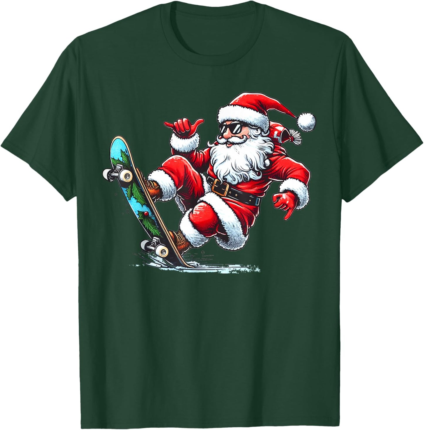 Funny Santa Claus Skateboarding Christmas Gifts Skater Xmas T-Shirt - T-Shirt | Forest