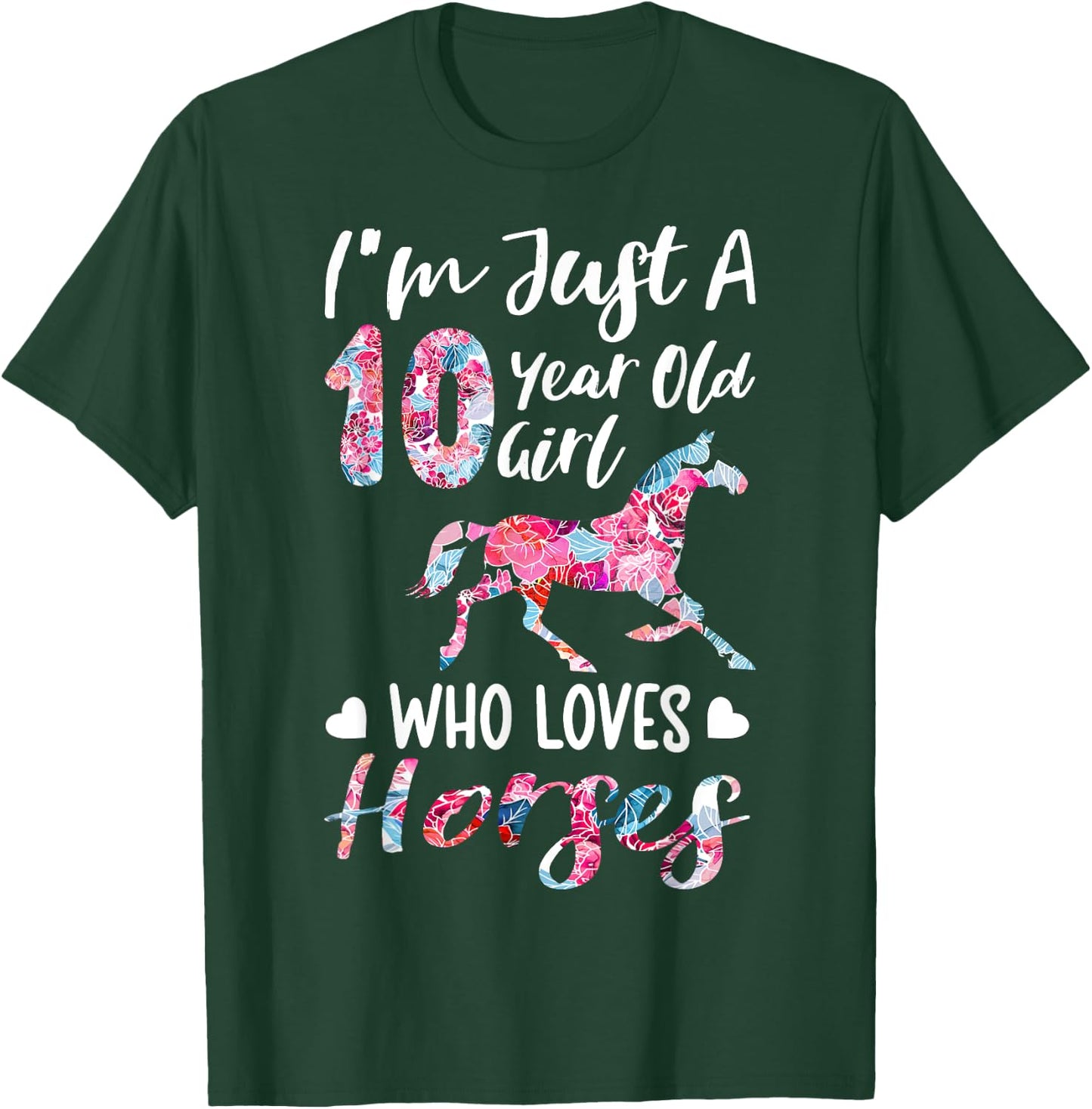 girls 10th Birthday Horse for 10 Year Old Girls T-Shirt - T-Shirt | Forest