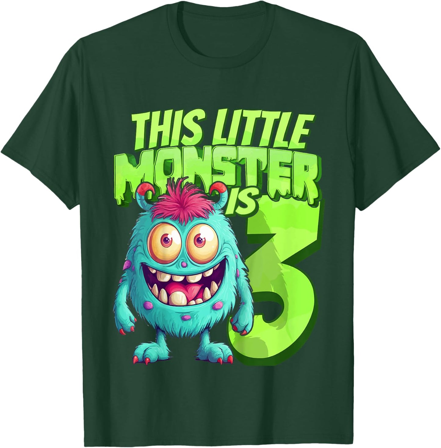 This Little Monster Is 3 - Three Years - 3rd Birthday T-Shirt - T-Shirt | Forest