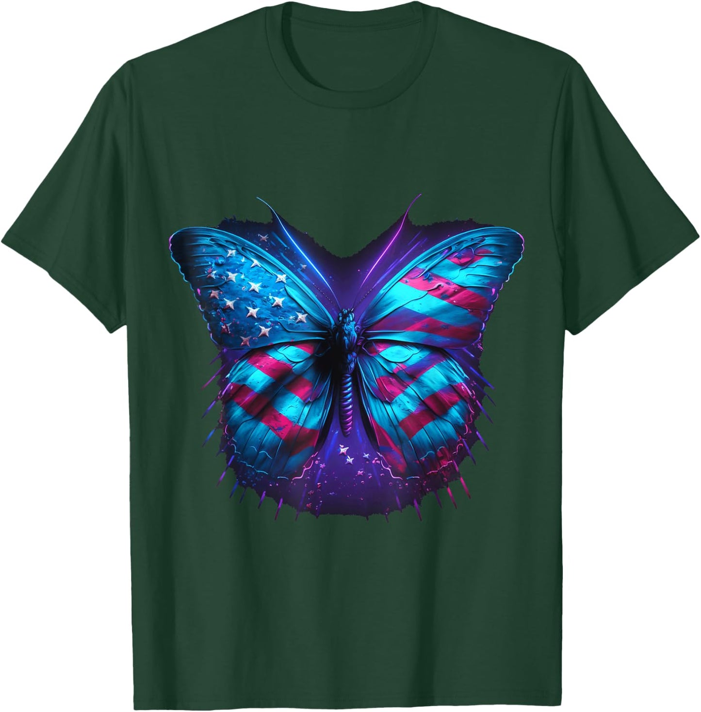 Butterfly USA Flag 4th Of July Funny American | Girl Women T-Shirt - T-Shirt | Forest