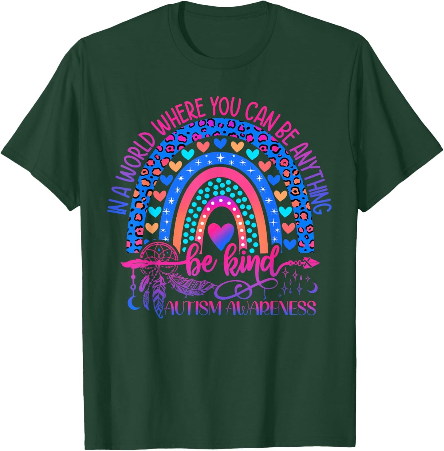 Autism Awareness Be Kind Leopard Rainbow Choose Kindness T-Shirt - T-Shirt | Forest