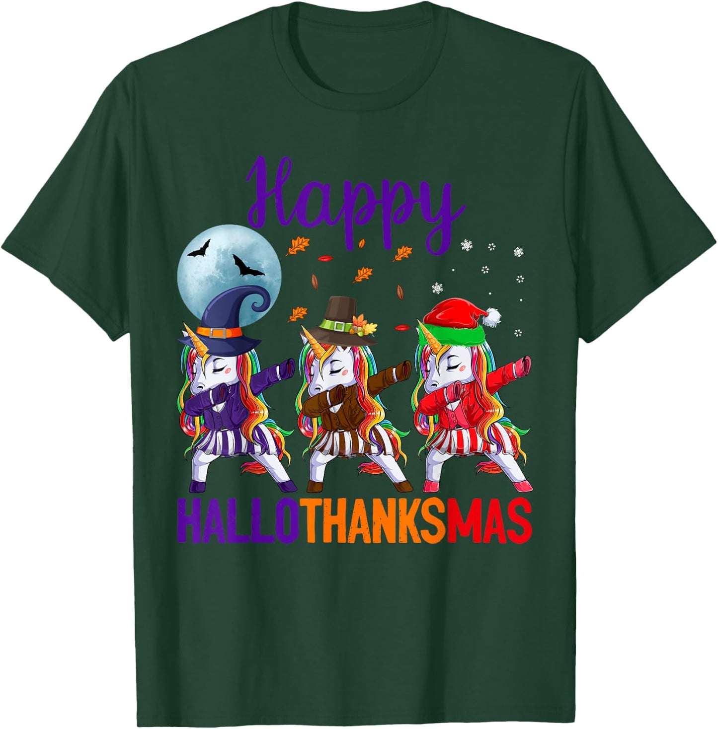 Happy Hallothanksmas Dabbing Unicorn Halloween Thanksgiving T-Shirt - T-Shirt | Forest