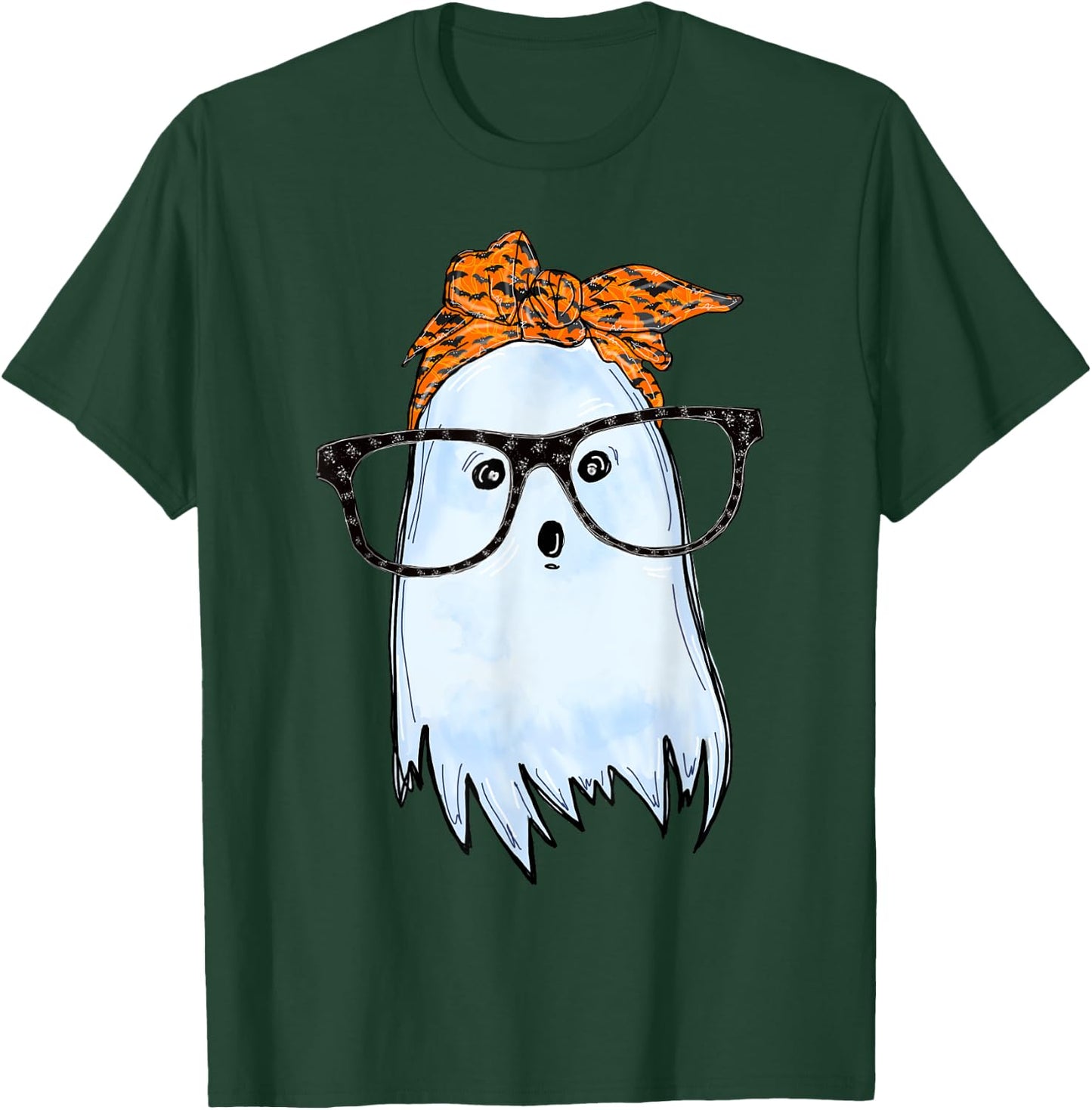 Cute Ghost With Glasses And Bats Bandana Halloween Costume T-Shirt - T-Shirt | Forest