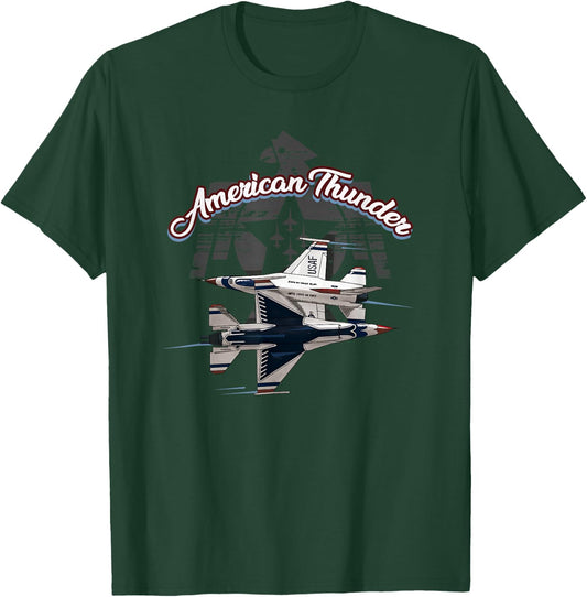 Vintage Military Aviation American Thunder T-Shirt - T-Shirt | Forest