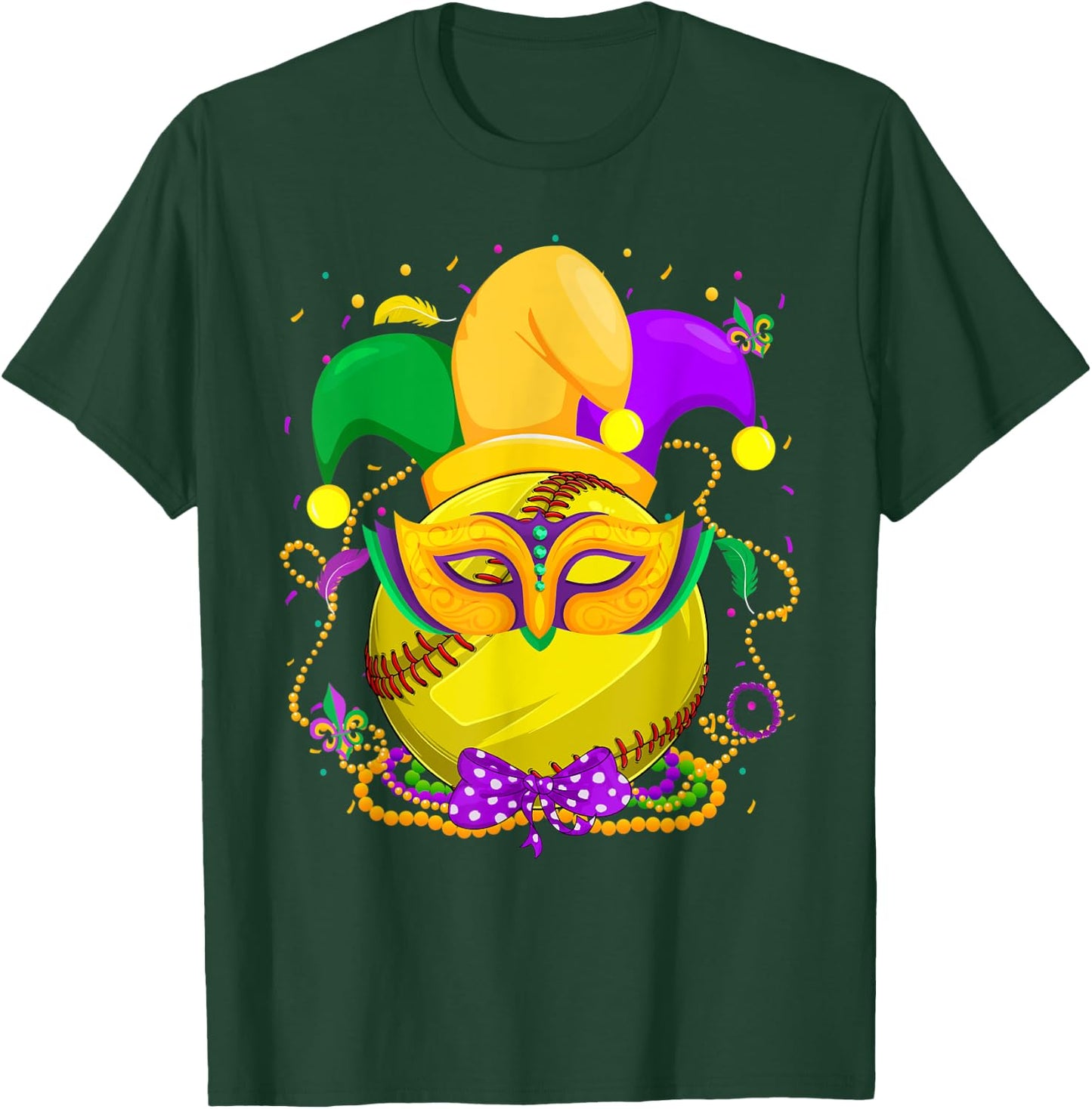 Softball Ball With Jester Hat Mardi Gras Fat Tuesday Parade T-Shirt - T-Shirt | Forest