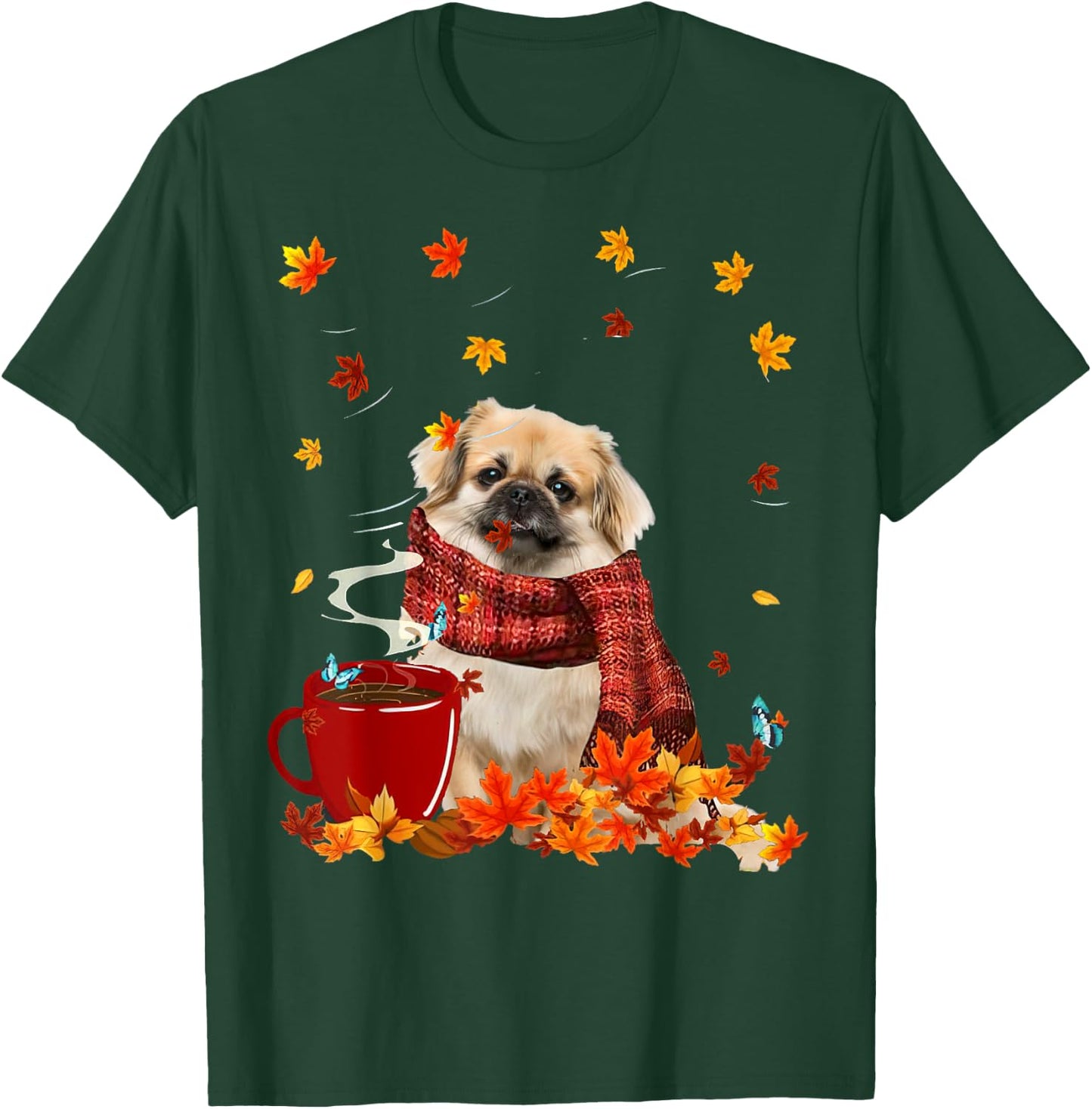 Tibetan Spaniel Fall Red Scarf Autumn Leaf For Dog Lover Men Women T-Shirt - T-Shirt | Forest