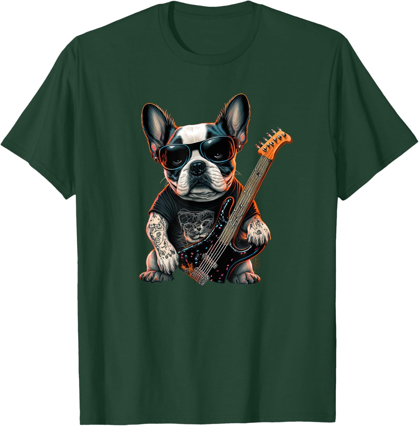 Funny French Bulldog Frenchie Rock and Roll Music Rocker T-Shirt - T-Shirt | Forest