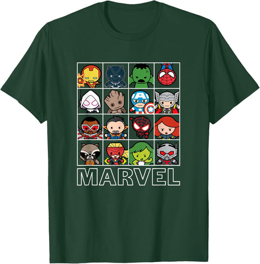 Marvel Kawaii Chibi Iconic Characters Grid Panels T-Shirt - T-Shirt | Forest